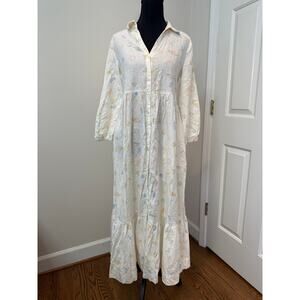 C&C California Linen Blend Midi Shirt Dress with Novelty Print